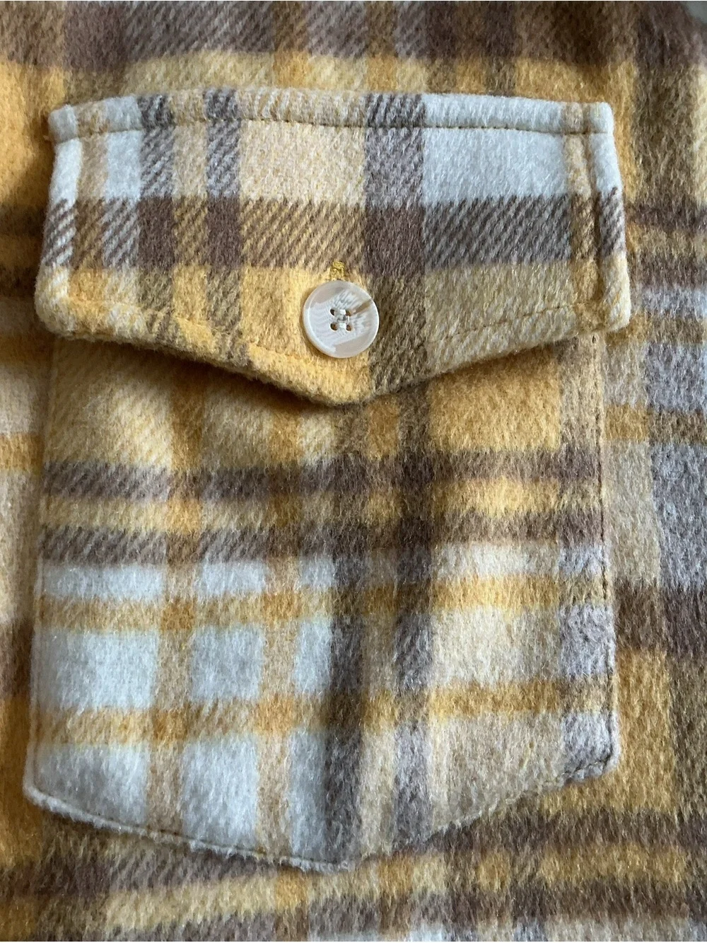12PM Women's Large Yellow Plaid Shacket Button Up Flannel Shirt Jacket Long Slee